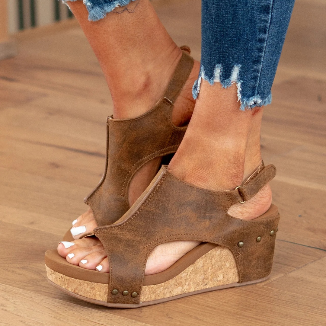 Women's Cork Wedge Platform Slingback Sandals