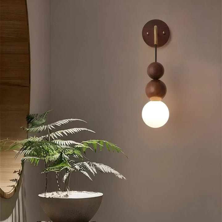 Wood Sphere Wall Sconce | Warm Wood & Brass for Cozy Vibe | Bedroom