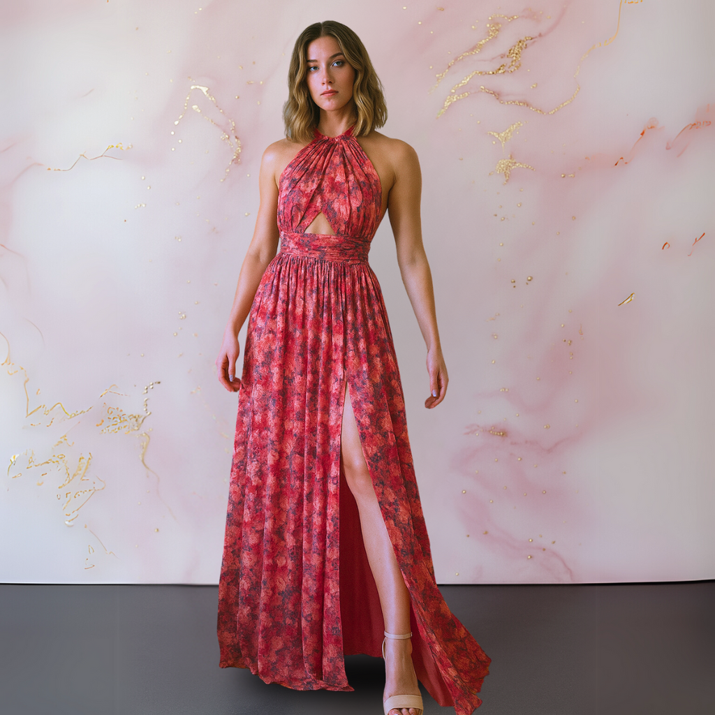 Women’s High Slit Floral Halter Maxi Dress