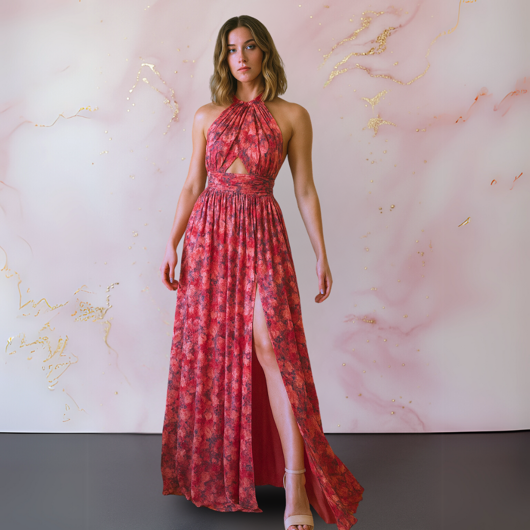 Women’s High Slit Floral Halter Maxi Dress
