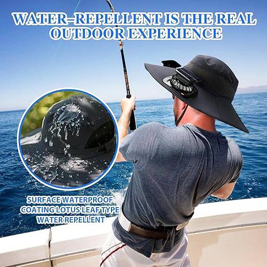Solar Fan Sun Hat | UPF50+ UV Protection & Cooling Fans | Fishing & Hiking | Black