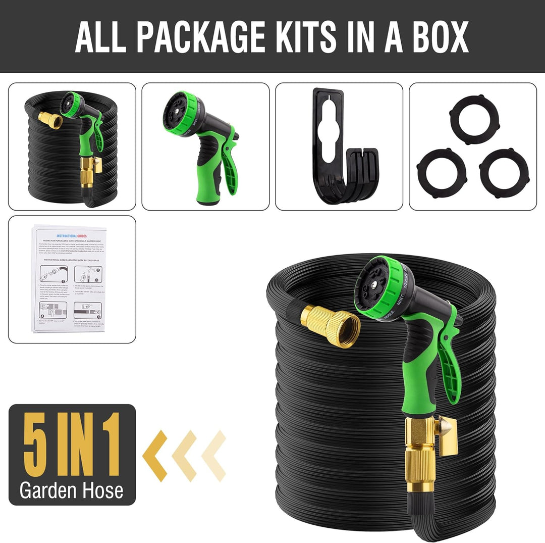 Expandable Garden Hose with Multi-Function Spray Nozzle Set