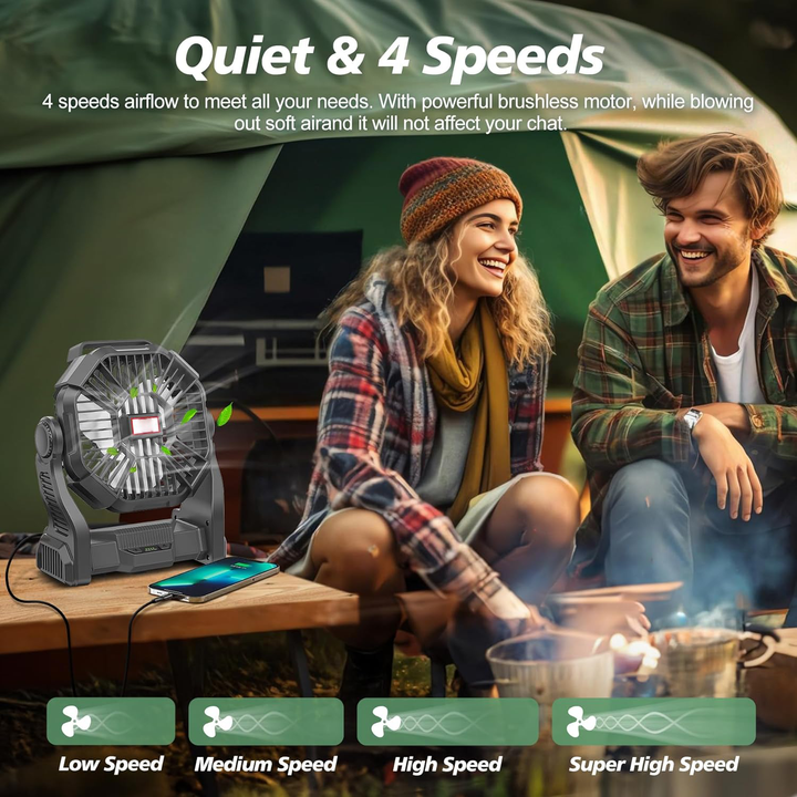 Camping LED Fan | 10400mAh Rechargeable | Tent & Beach | Black