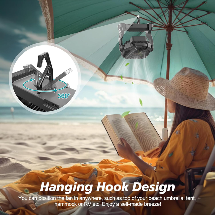 Camping LED Fan | 10400mAh Rechargeable | Tent & Beach | Black