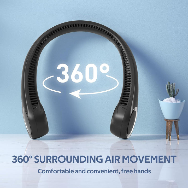 Bladeless Neck Fan | 4000mAh Quiet 3-Speed | Travel & Sport | Black