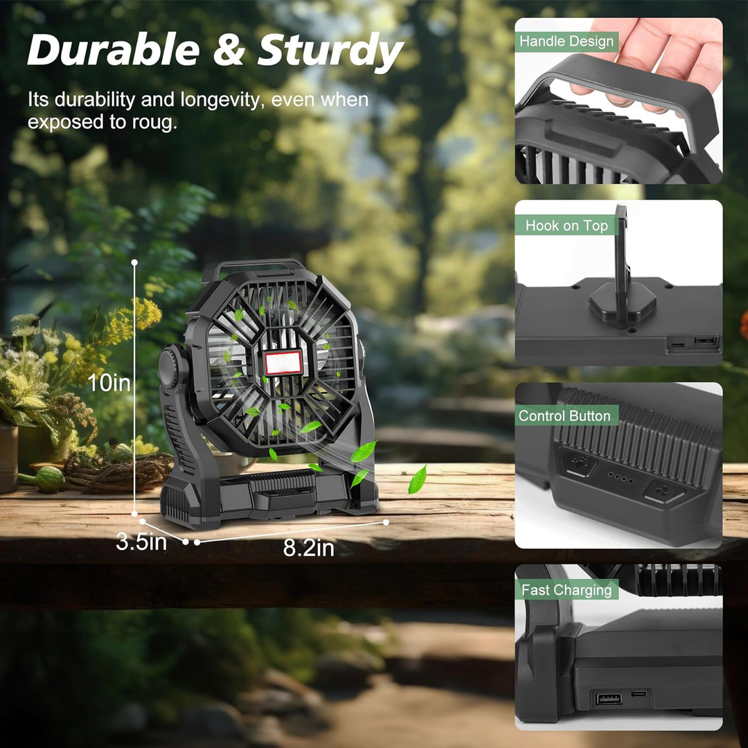 Camping LED Fan | 10400mAh Rechargeable | Tent & Beach | Black
