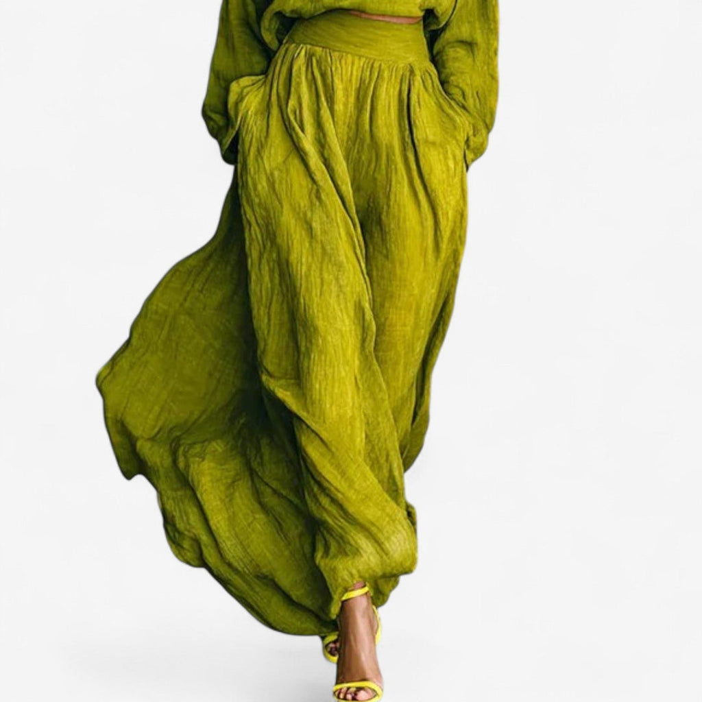 Covernorth Women's Two-Piece Chartreuse Wide-Leg Set