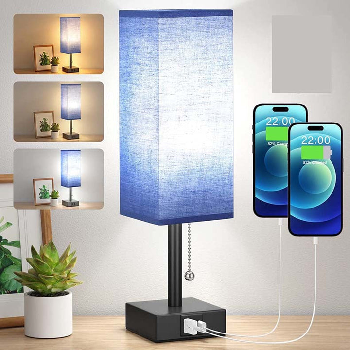 USB Table Lamp│ Dimmable Shade Charging │ Bedroom Nightstand │ Beige
