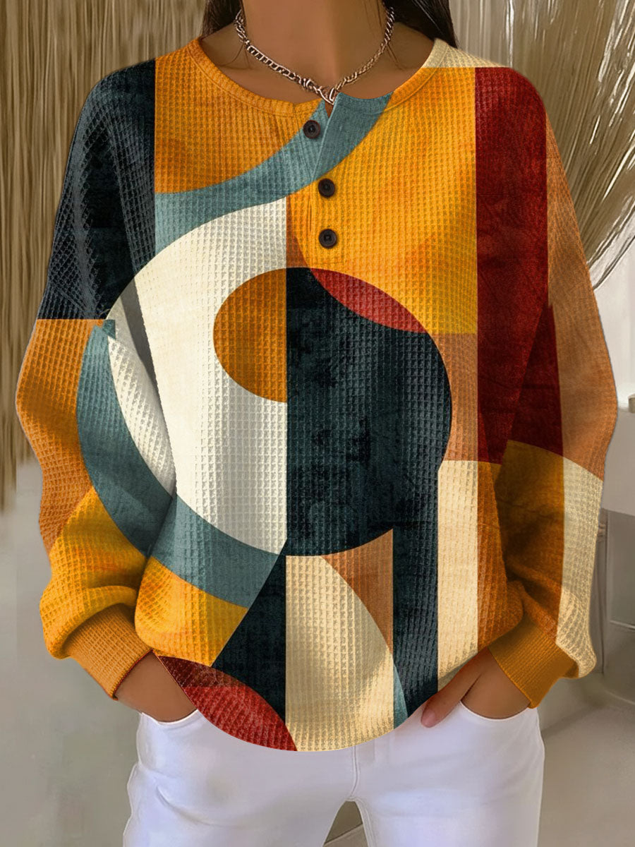 Covernorth Women’s Geometric Abstract Print Henley Pullover