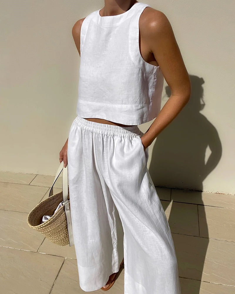 Women's Sleeveless Top and Wide Leg Pants Set