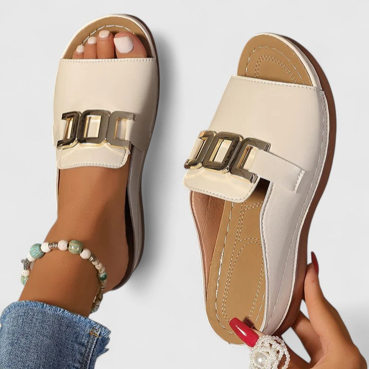 Women's Open-Toe Buckle Slides