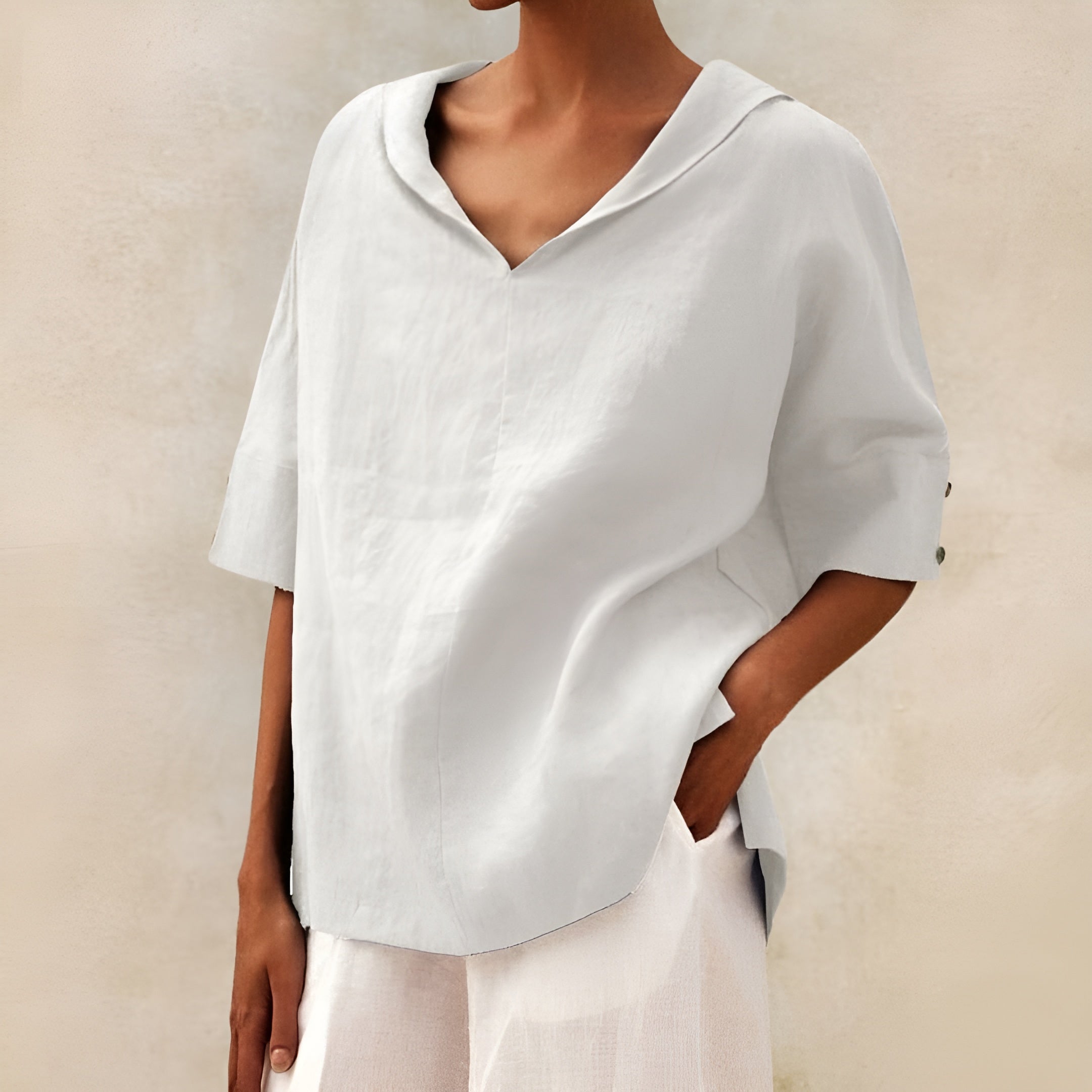 Linen Blouse Women V Neck Short Sleeve Casual Tunic Shirt