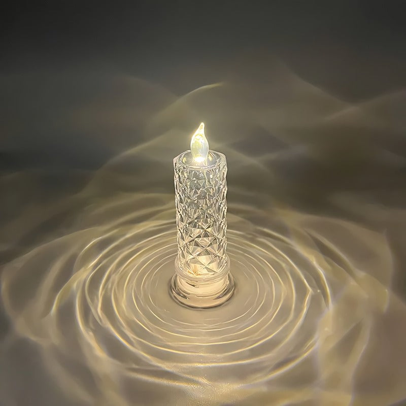 Crystal LED Candle | Flickering Flame Glow | Dining Table & Party | Clear