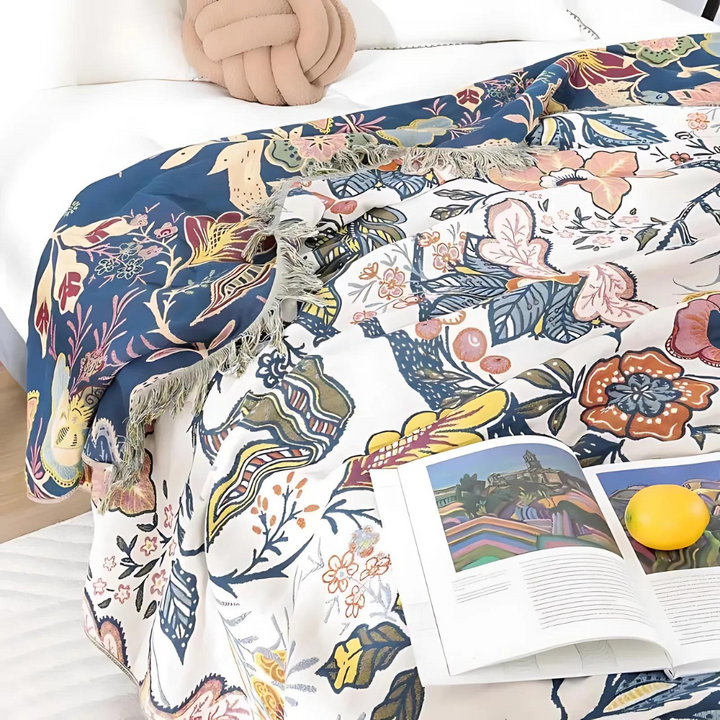 Vintage Floral Tapestry Throw Blanket with Tassels for Sofa Bed