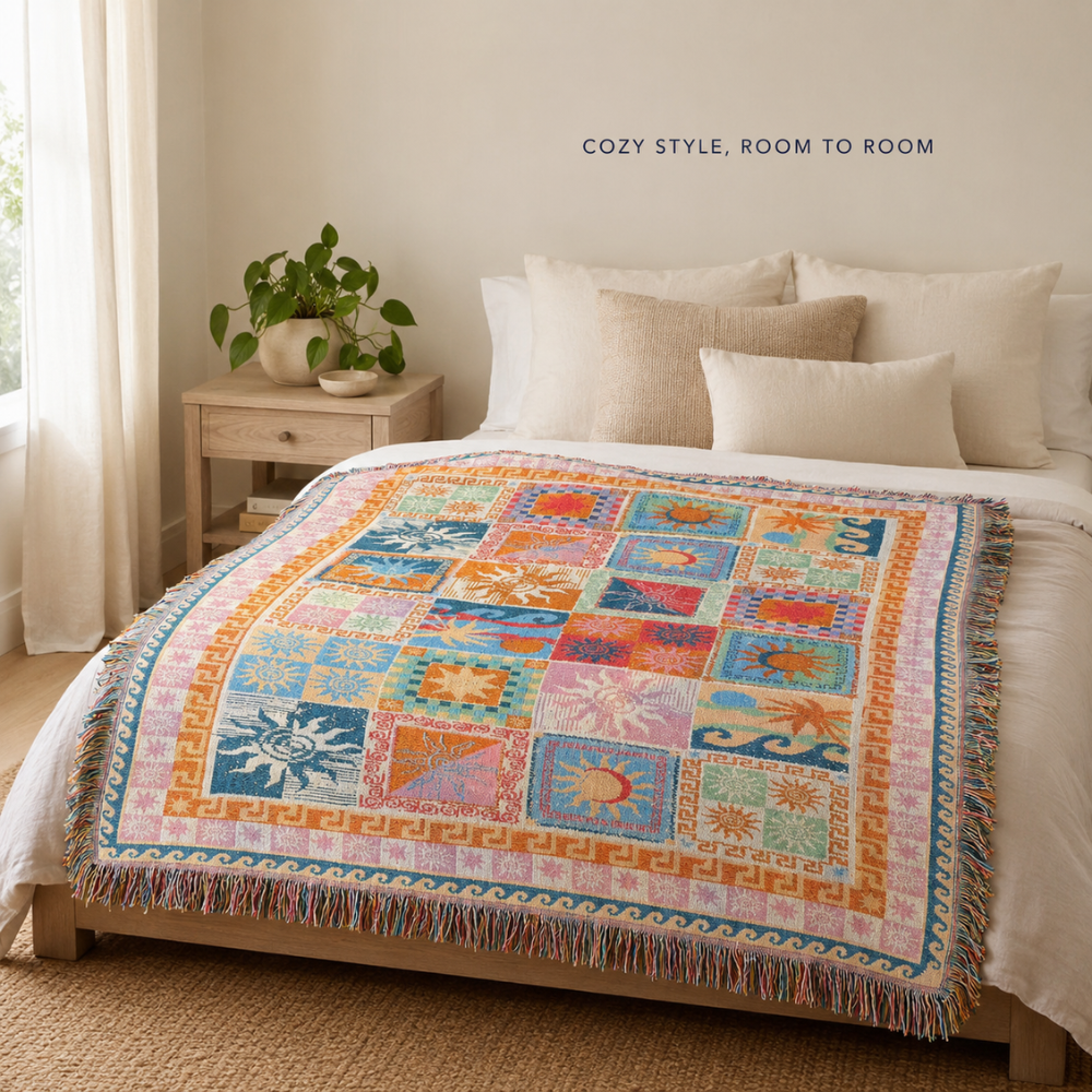 Boho Woven Throw Blanket | Soft Fringe Cozy Comfort | Picnic, Sofa & Bed