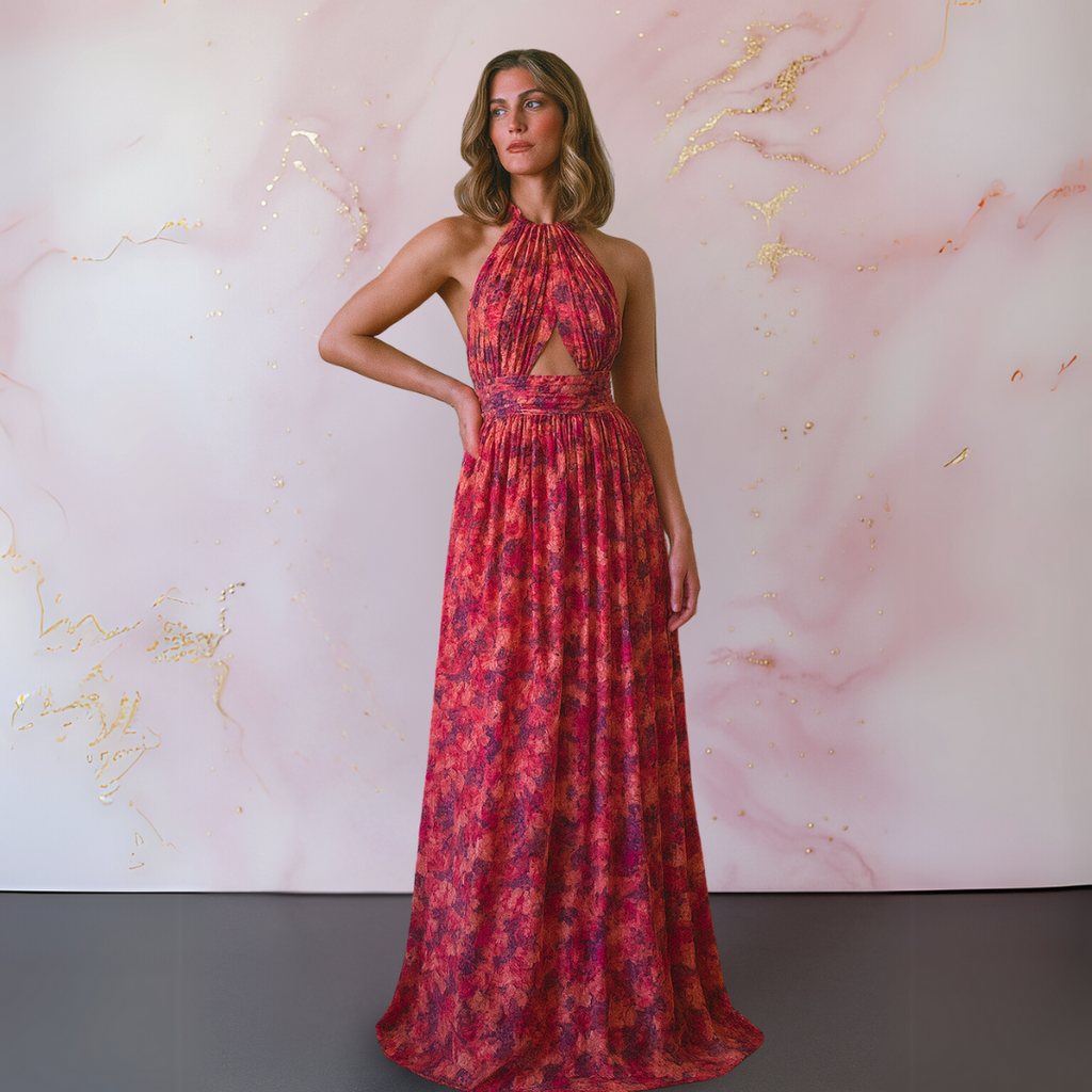 Women’s High Slit Floral Halter Maxi Dress