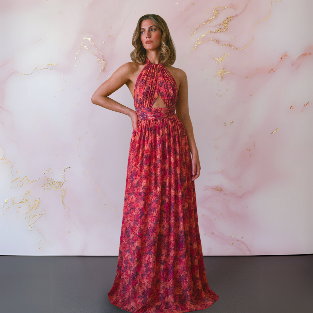 Women’s High Slit Floral Halter Maxi Dress