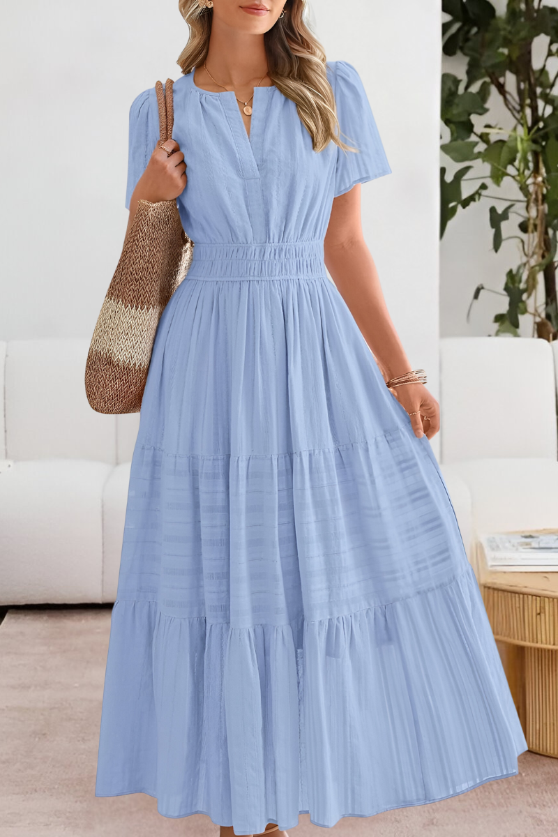Women’s V-Neck Short Sleeve Tiered Maxi Dress