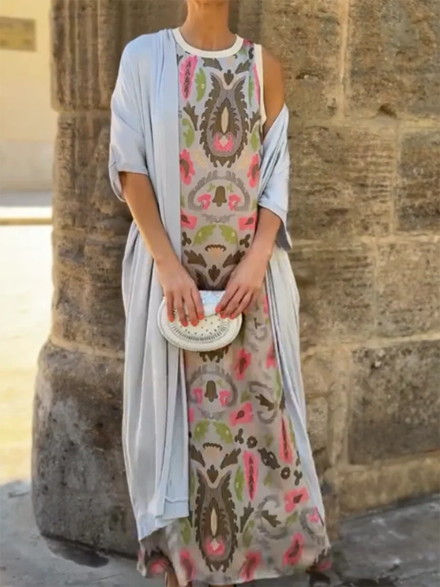 Women's Vibrant Abstract Print Sleeveless Maxi Dress
