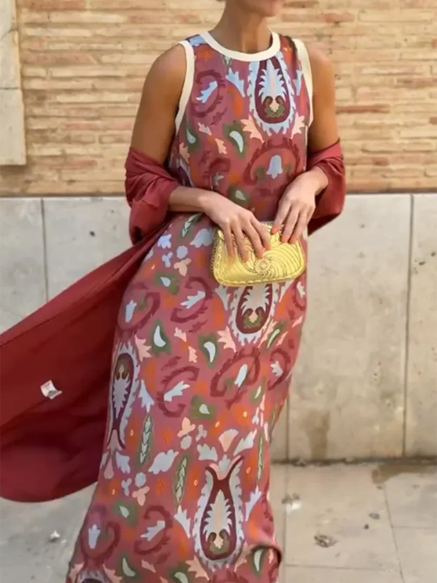 Women's Vibrant Abstract Print Sleeveless Maxi Dress