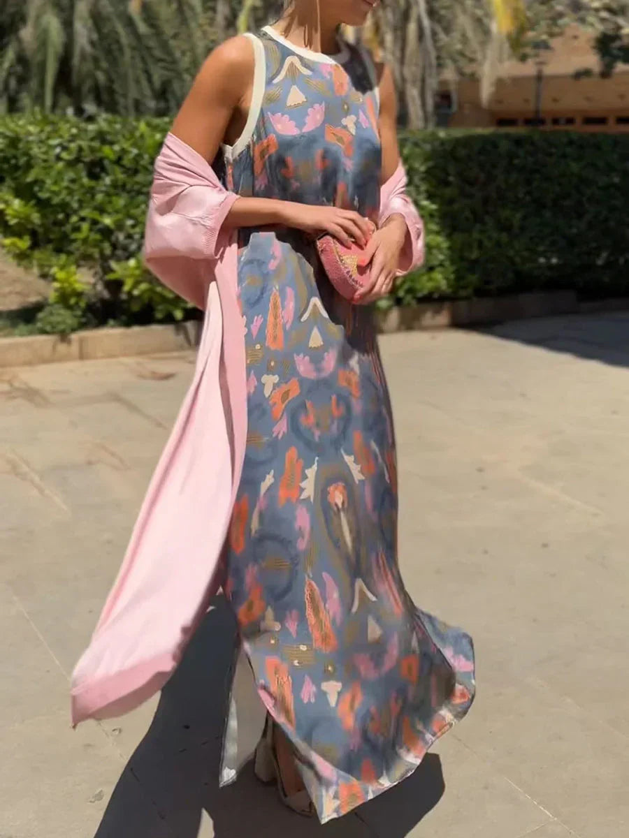 Women's Vibrant Abstract Print Sleeveless Maxi Dress