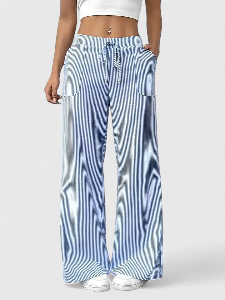 Women's Striped Wide-Leg Drawstring Trousers
