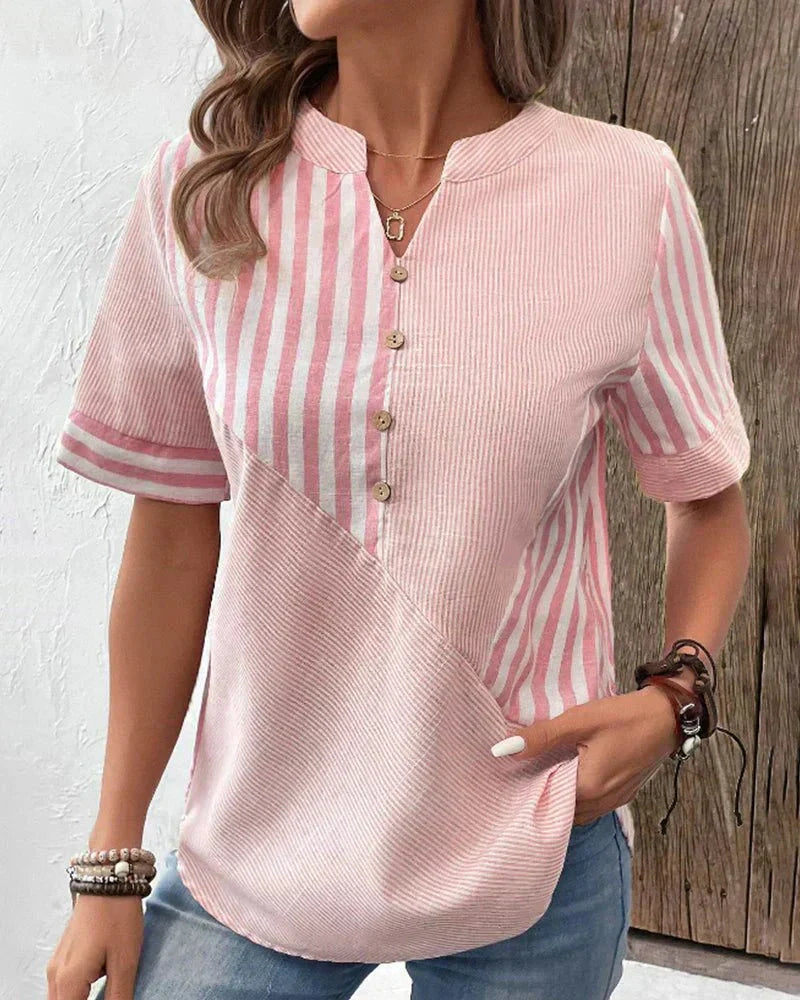 Covernorth Women's Striped Patchwork V-Neck Blouse