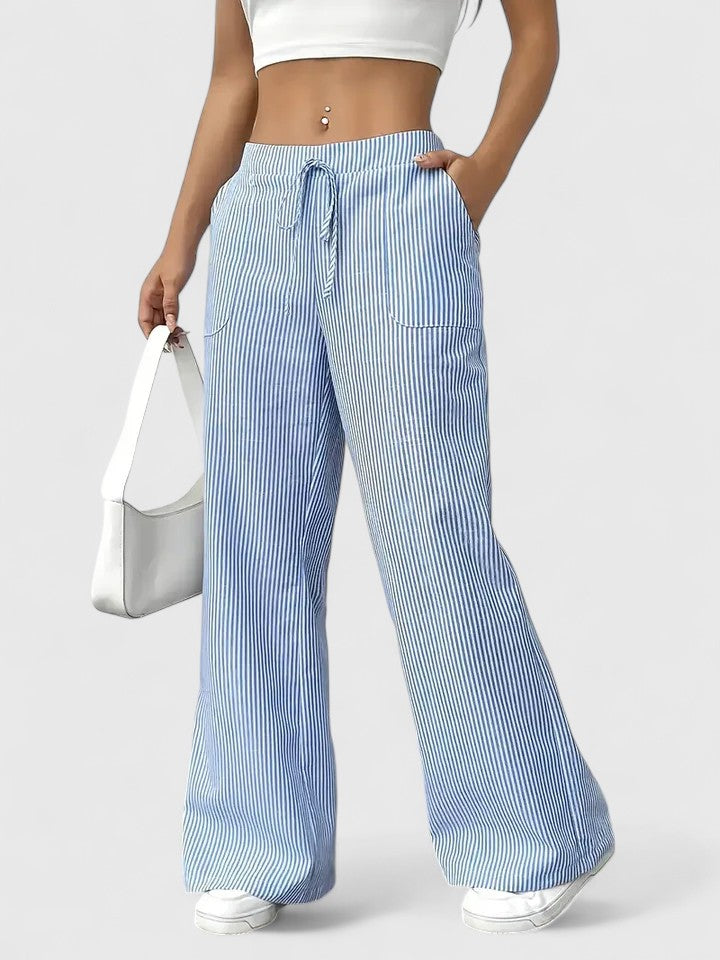 Women's Striped Wide-Leg Drawstring Trousers
