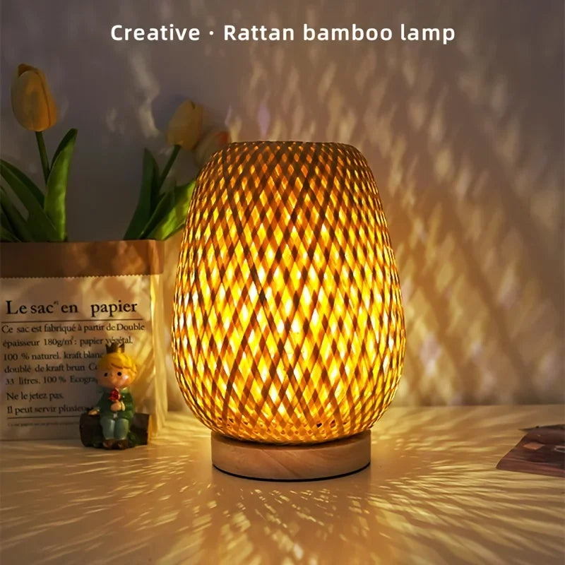 Bamboo Woven Table Lamp | Cozy Warm Glow | Bedroom Nightstand