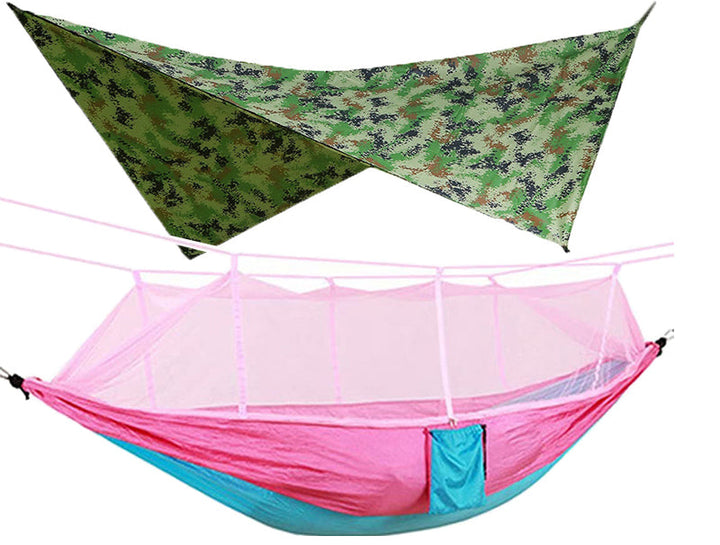 Outdoor Double Camping Hammock | 210T Taffeta & Bug Net | Hiking & Backyard