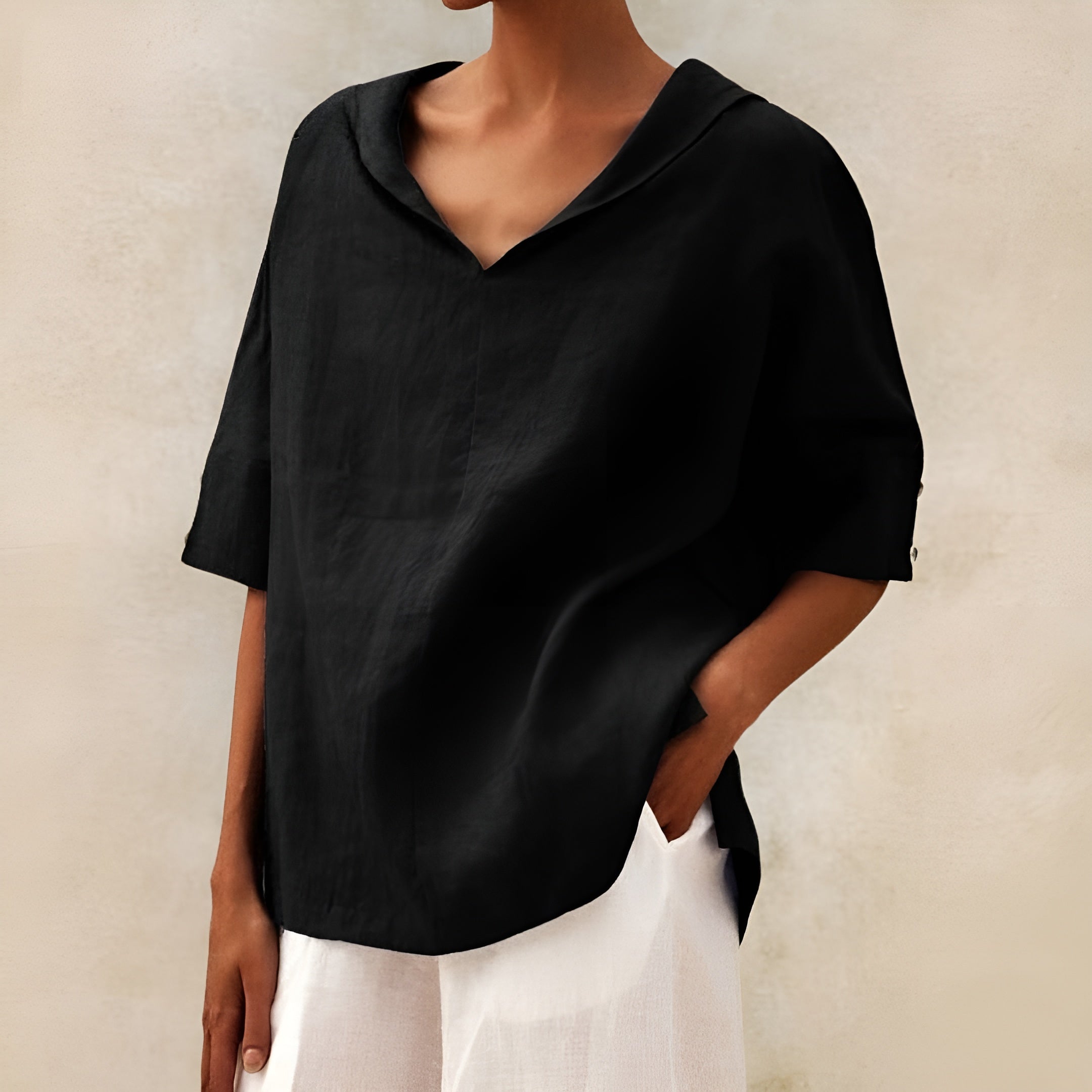 Linen Blouse Women V Neck Short Sleeve Casual Tunic Shirt