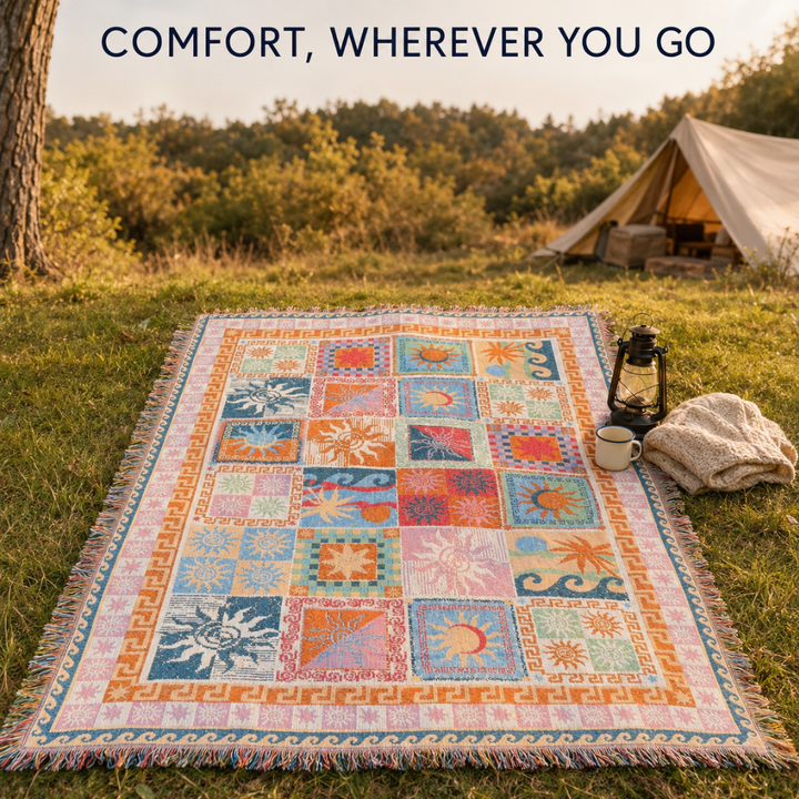 Boho Woven Throw Blanket | Soft Fringe Cozy Comfort | Picnic, Sofa & Bed