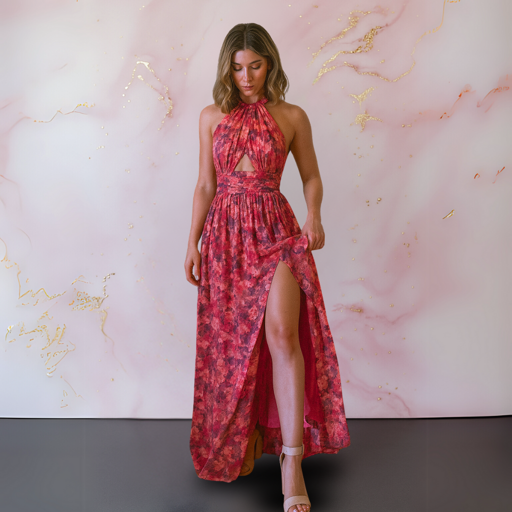 Women’s High Slit Floral Halter Maxi Dress