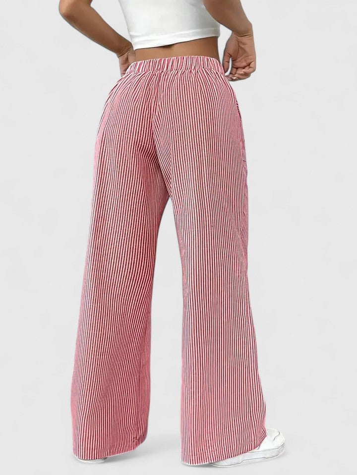 Women's Striped Wide-Leg Drawstring Trousers