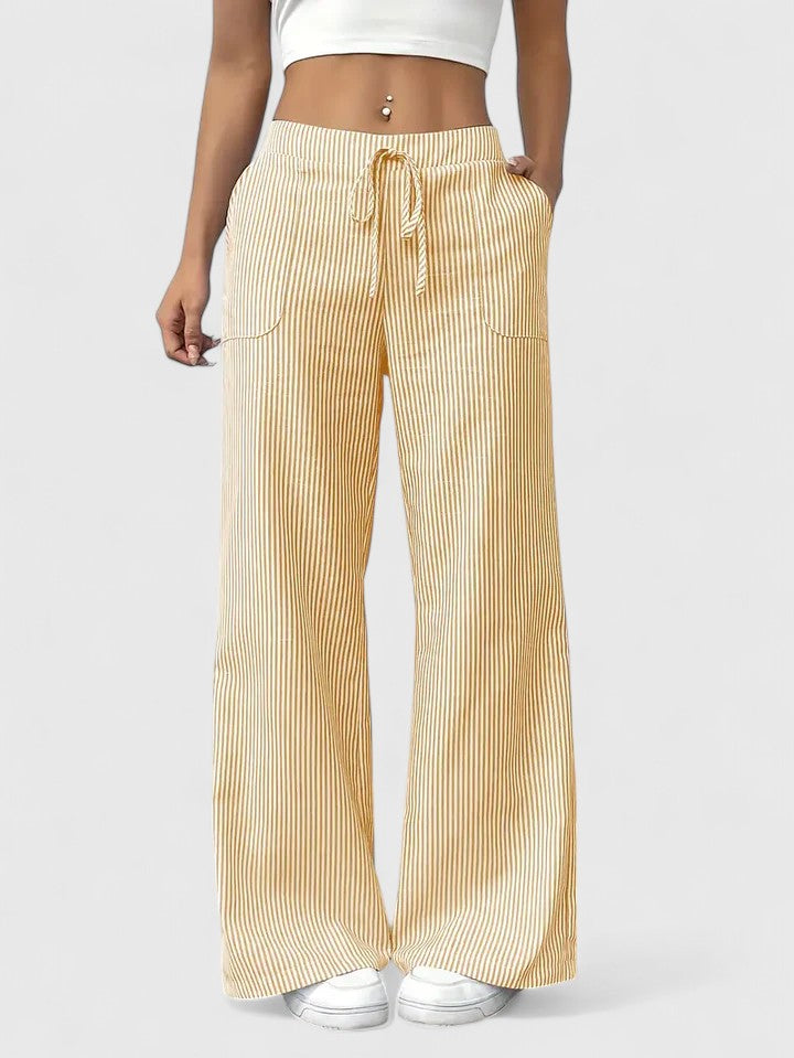 Women's Striped Wide-Leg Drawstring Trousers