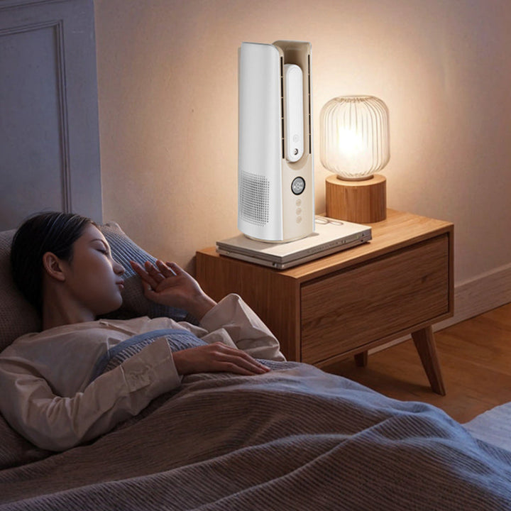 Ice Mist Portable Tower Fan │ Cooling, Bladeless, Quiet │ Bedroom & Office