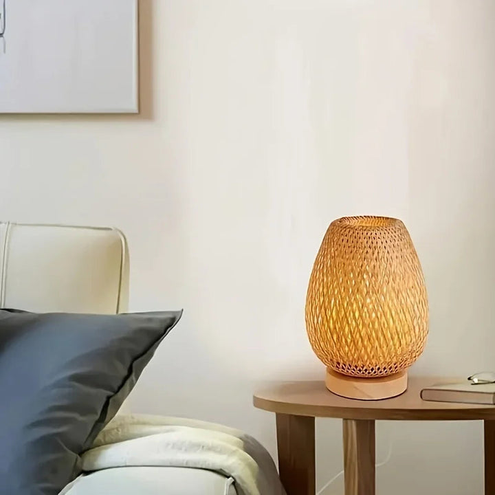 Bamboo Woven Table Lamp | Cozy Warm Glow | Bedroom Nightstand