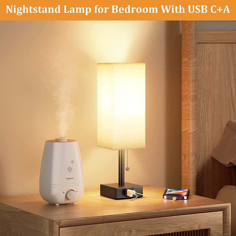 USB Table Lamp│ Dimmable Shade Charging │ Bedroom Nightstand │ Beige