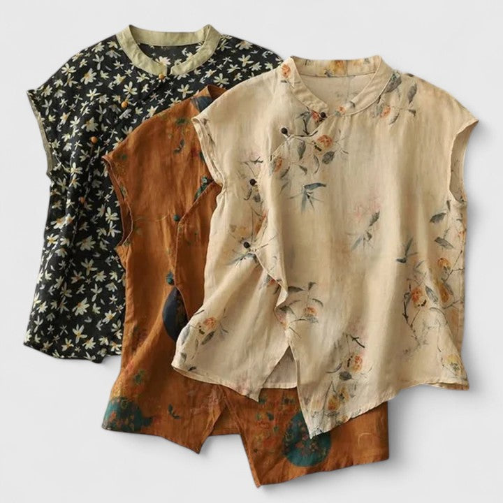 Women’s Floral Print Mandarin Collar Vest