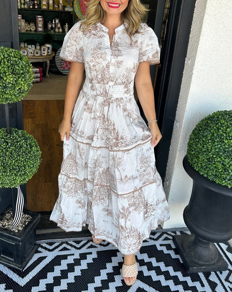 Women's Toile Print Maxi Dress