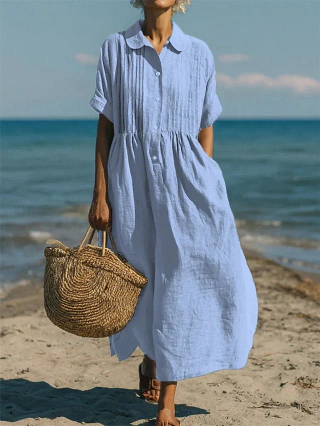 Women's Collared Button-Down Maxi Dress