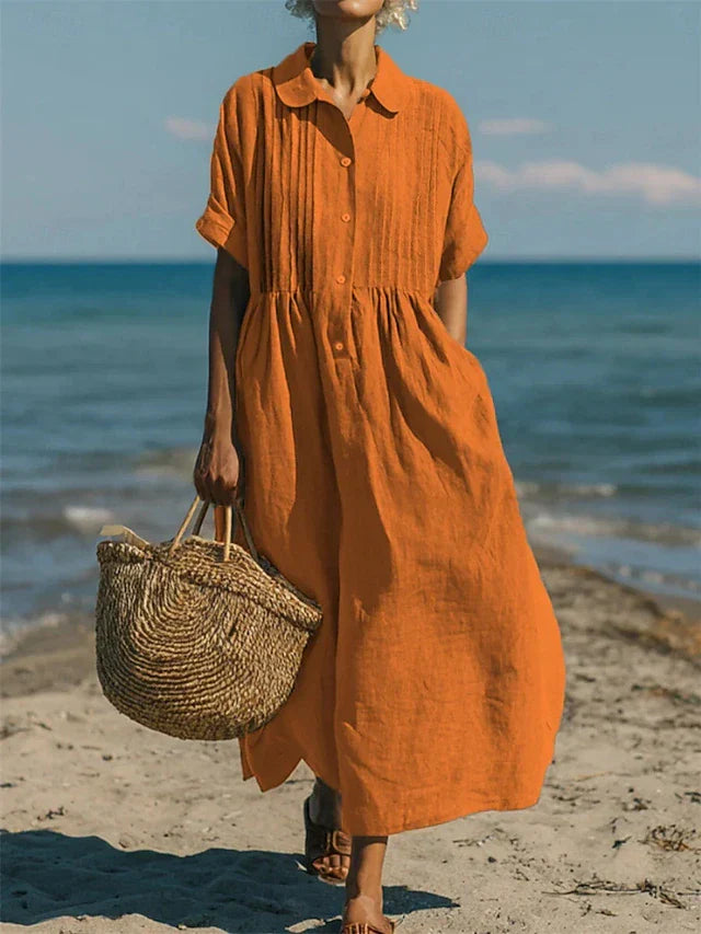 Women's Collared Button-Down Maxi Dress
