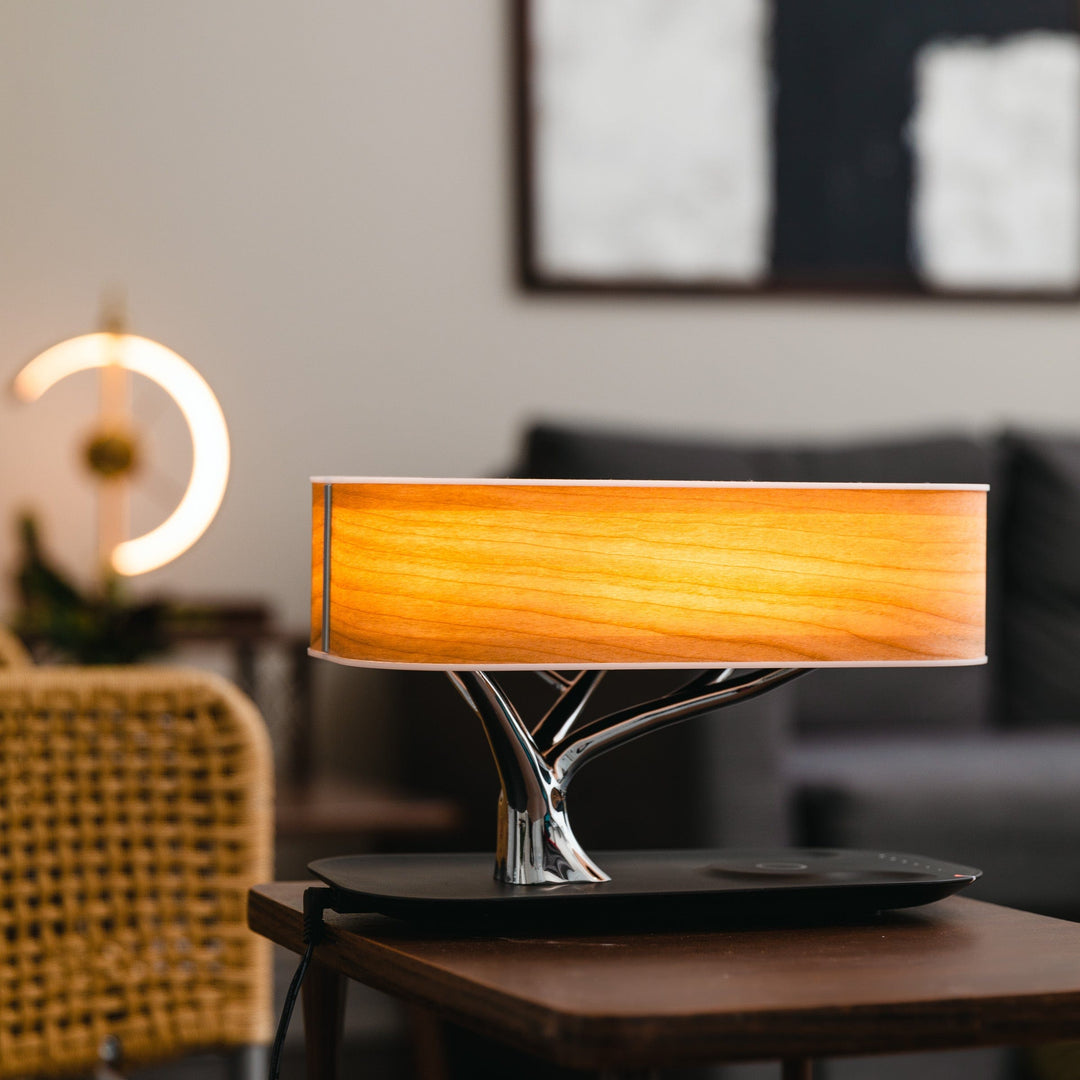 Elegant Wood Grain Tree of Light Bedside Wireless Charging Lamp