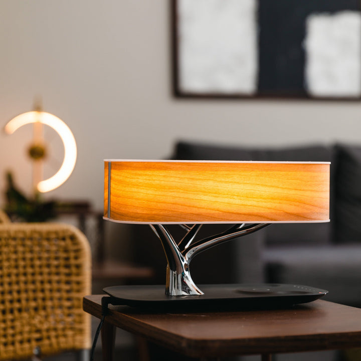 Elegant Wood Grain Tree of Light Bedside Wireless Charging Lamp
