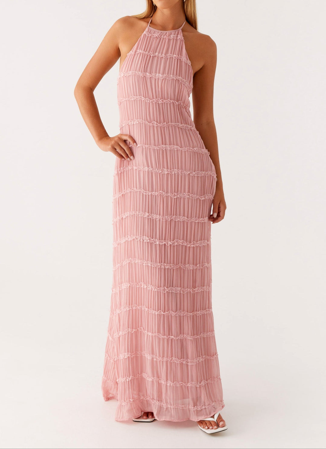 Women's Halter Ruched Maxi Dress
