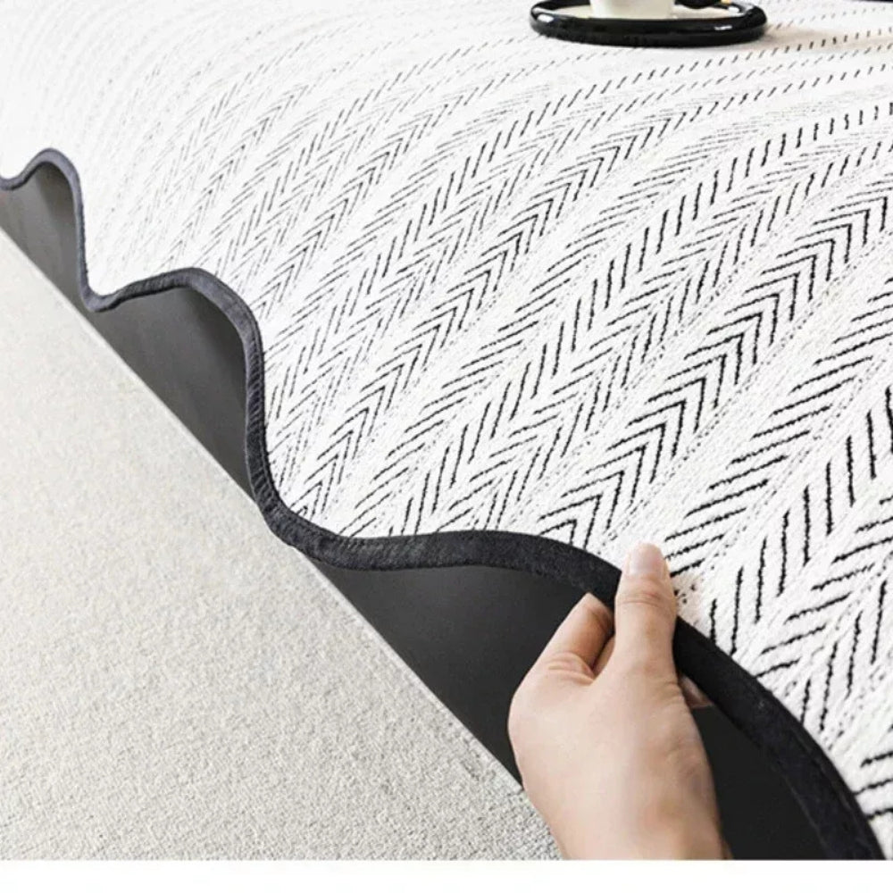 Minimalist Scalloped Sofa Cover Textured Non-Slip Couch Slipcover