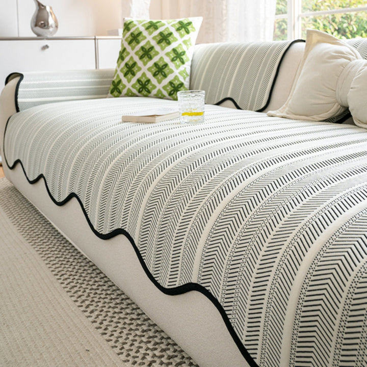 Minimalist Scalloped Sofa Cover Textured Non-Slip Couch Slipcover