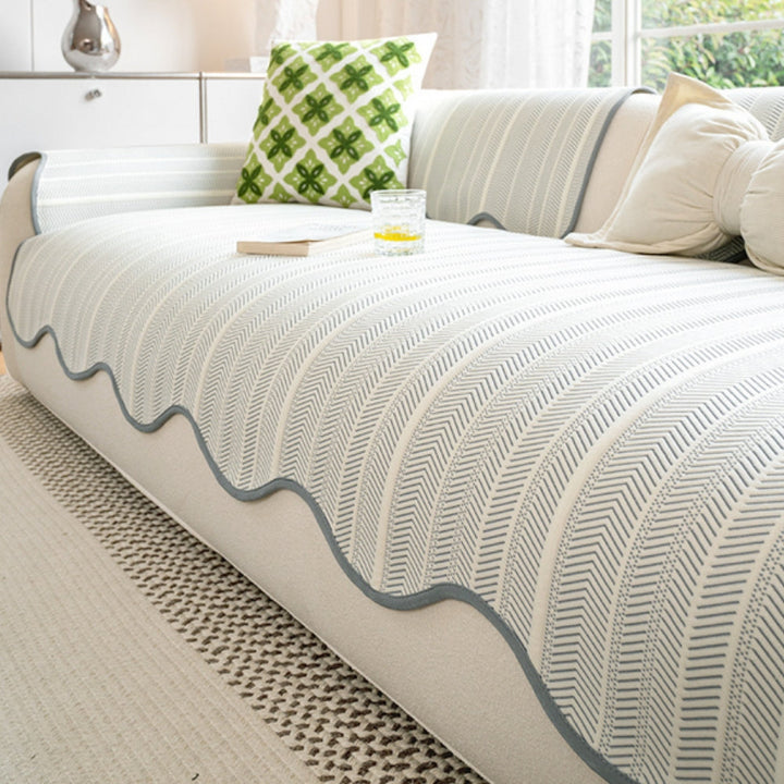 Minimalist Scalloped Sofa Cover Textured Non-Slip Couch Slipcover