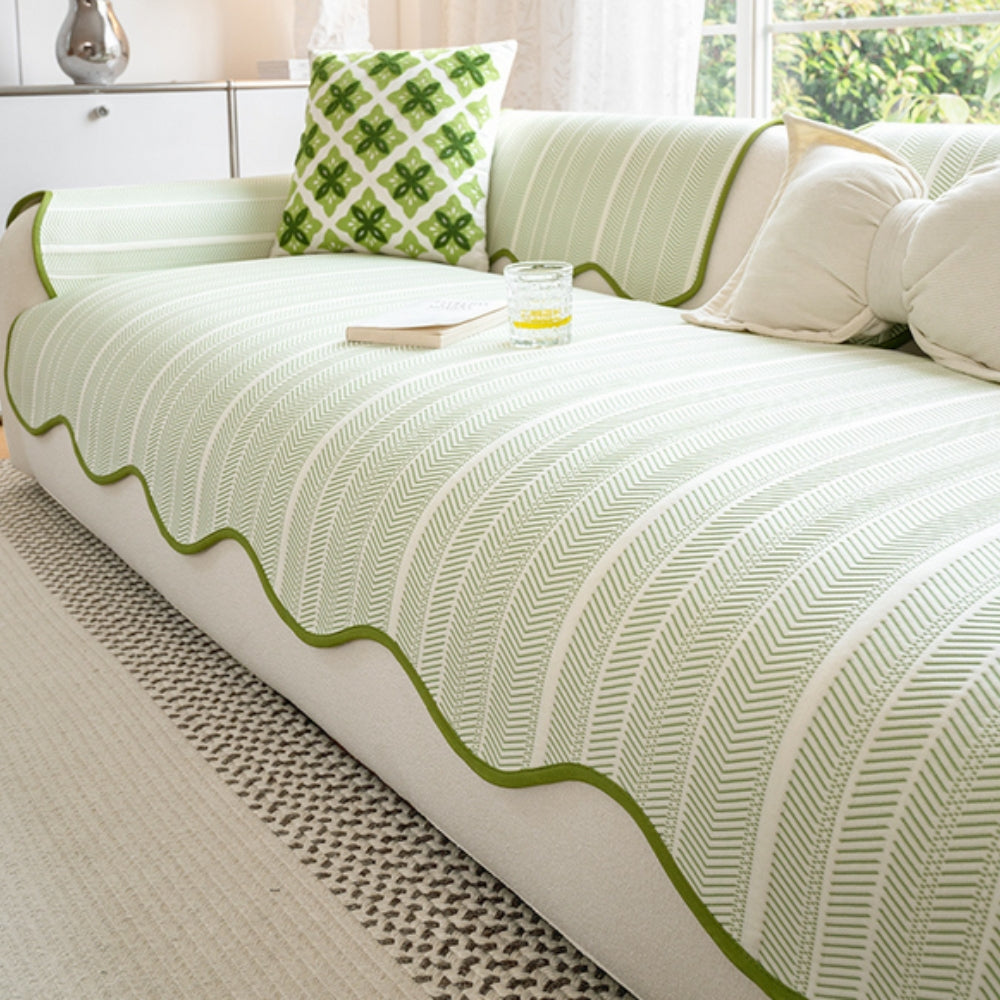 Minimalist Scalloped Sofa Cover Textured Non-Slip Couch Slipcover