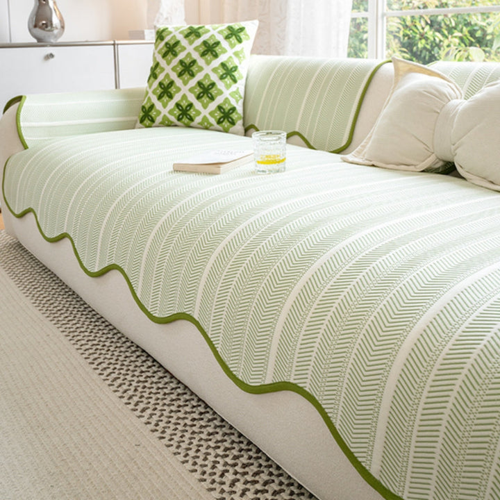 Minimalist Scalloped Sofa Cover Textured Non-Slip Couch Slipcover